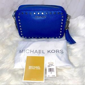 Michael Kors Leather MD Camera Bag in Grecian Blue